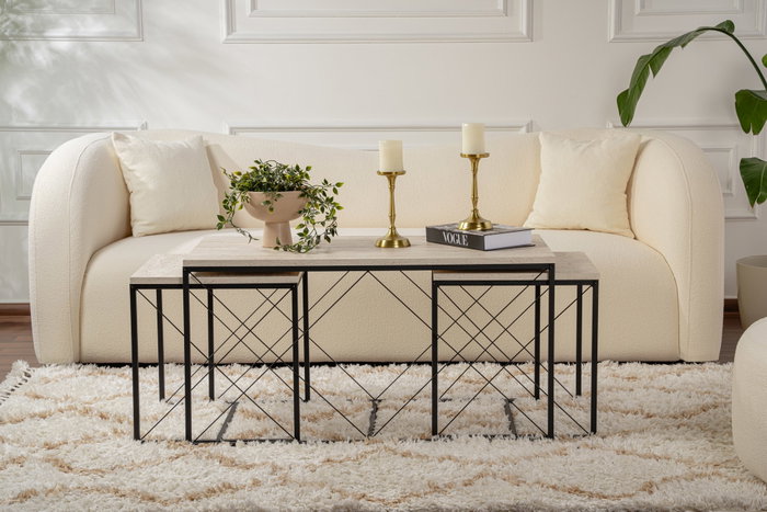 Hanah Home Juego de Mesas de Café Defne - Negro, Travertine